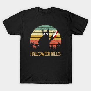 Vintage Cat Kills Halloween Christmas Gift T-Shirt